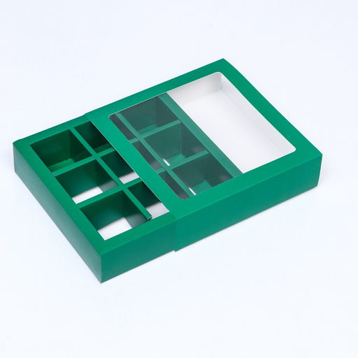 Цена за 2 шт. Коробка для 9 конфет, изумрудная, 14.5×14.5×3.5 см