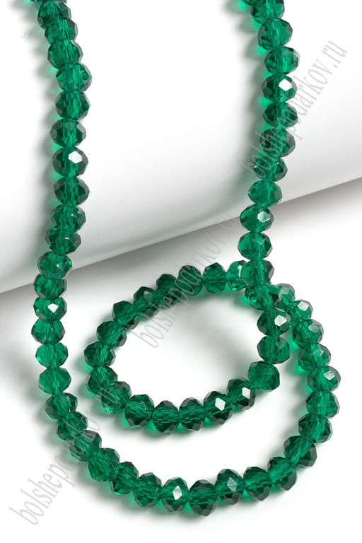 Бусины стеклянные, прозрачные, на леске "Rondelle" 6 мм (SF-659) изумрудный №101