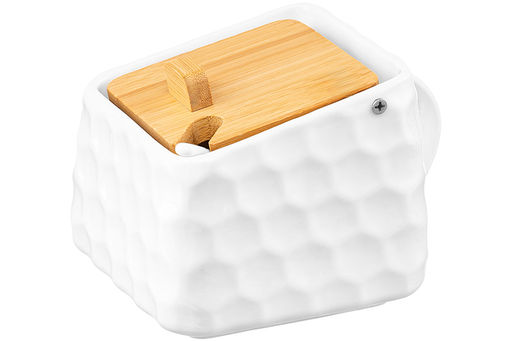 Банка для сыпучих продуктов 750 мл 15*12*10,5 см Соты + ложка + откидная бамбук.крышка - Elan gallery фото 4