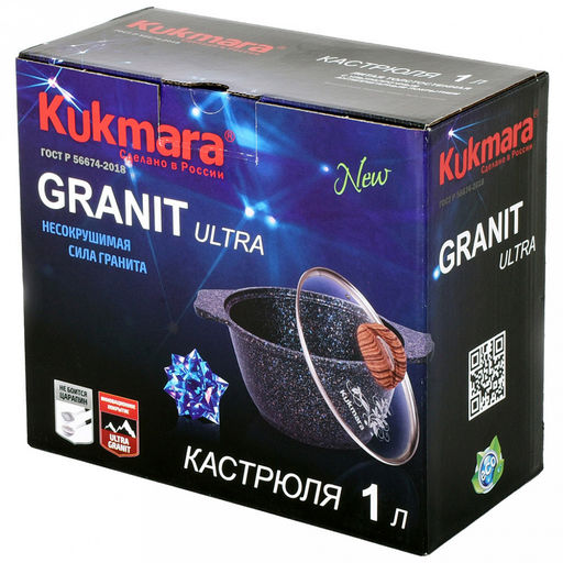 Кастрюля с антипригарным покрытием 1л, д18см Granit Ultra, h9см, стеклянная жаропрочная крышка, ручка из термостойкого пластика, гранитный (Россия) - можно использовать металлические кухонные принадлежности - Домашняя мода фото 4