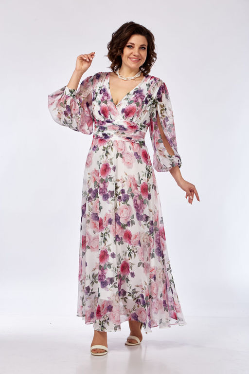 Платье Olga Style С915-Р розовый-цветы