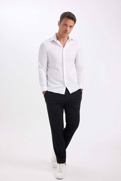 Рубашка из поплина с длинными рукавами и воротником-поло Slim Fit - Defacto фото 2