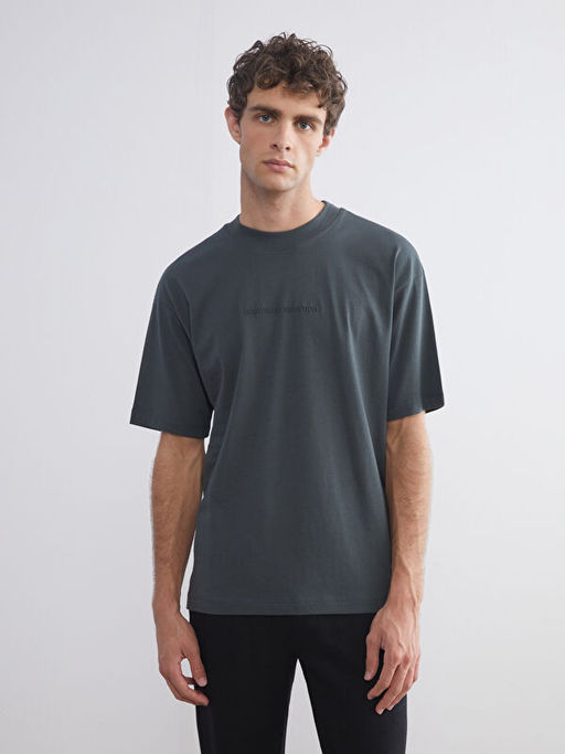 Bisiklet Yaka Bask?l? Penye Erkek Ti??rt