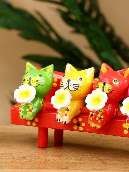 Сувенир «Котята на скамейке», 19×8×6 см, дерево, красный