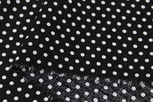 Штапель Белый горох (3мм) цв.черный, ш.1.44м, вискоза-100%, 90гр/м.кв - Купава фото 4