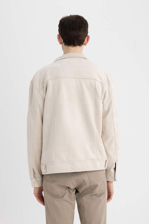 Замшевая куртка из тафты с рубашечным воротником приталенного кроя, пальто - Defacto фото 7