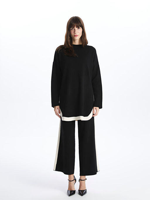 Beli Lastikli ?izgili Kad?n Triko Pantolon