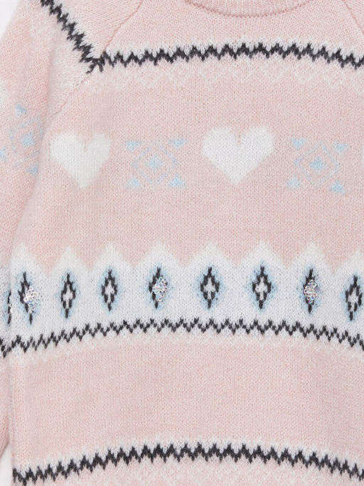 Bisiklet Yaka Desenli Uzun Kollu K?z ?ocuk Triko Kazak - Waikiki фото 3