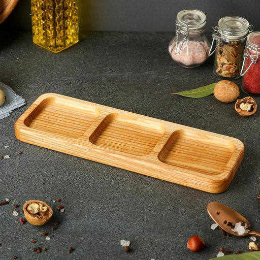 Менажница деревянная, с разделочной доской, 3 ячейки, 30×10 см, массив ясеня