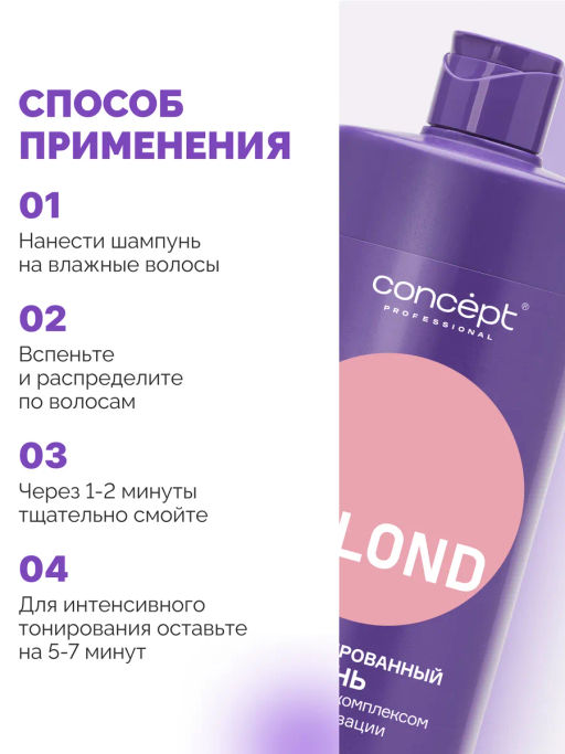 Шампунь для нейтр-ии жел-ны с пепт комп-ом NEXT LEVEL BLOND Роз.золото/Розовый кварц 1000мл Concept  фото 12