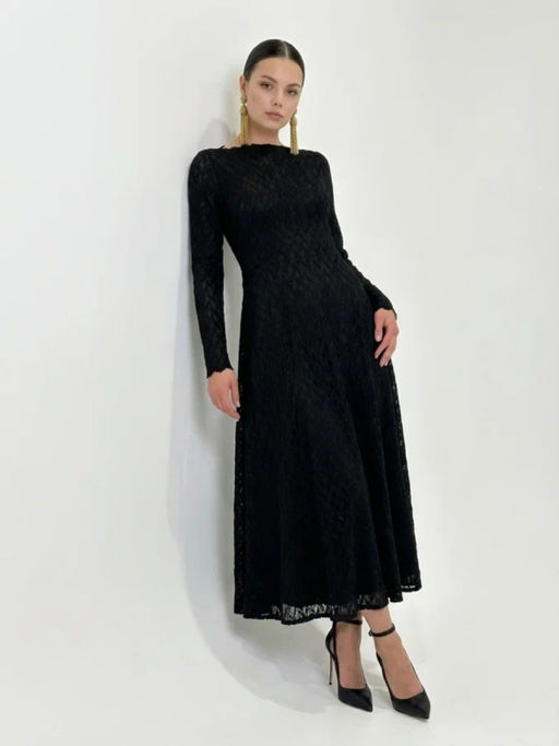 Платье из трикотажного кружева  черный с фестонами