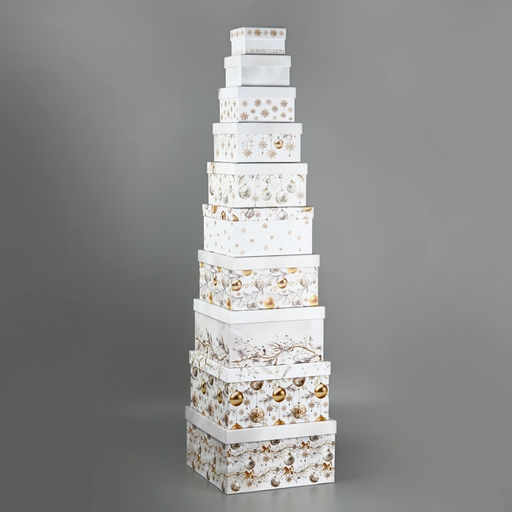 Коробки подарочные новогодние набор 10 в 1 «С Новым годом», 10×10×6–28×28×15 см