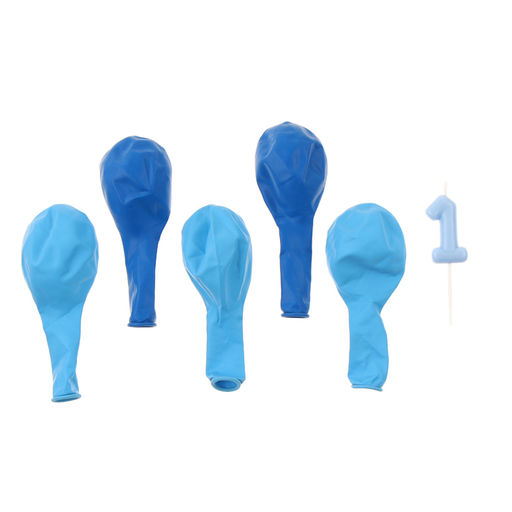 Свеча для торта, цифра 1 + воздушные шары, 5 шт, голубой - Страна карнавалия фото 3