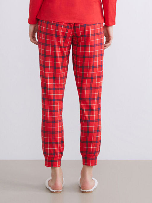 Beli Lastikli Ekose Kad?n Jogger Pijama Alt?