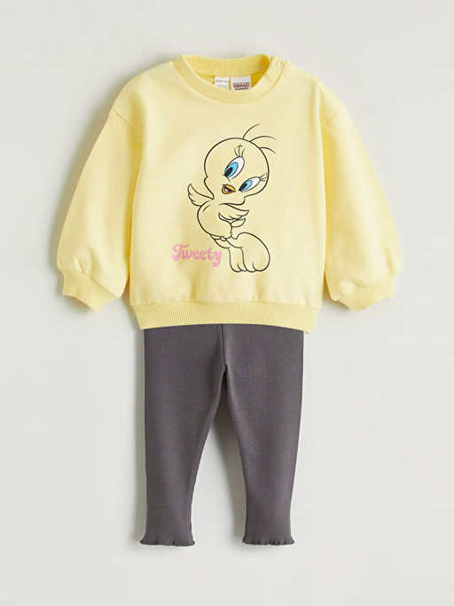 Tweety Bask?l? K?z Bebek Sweatshirt ve Tayt