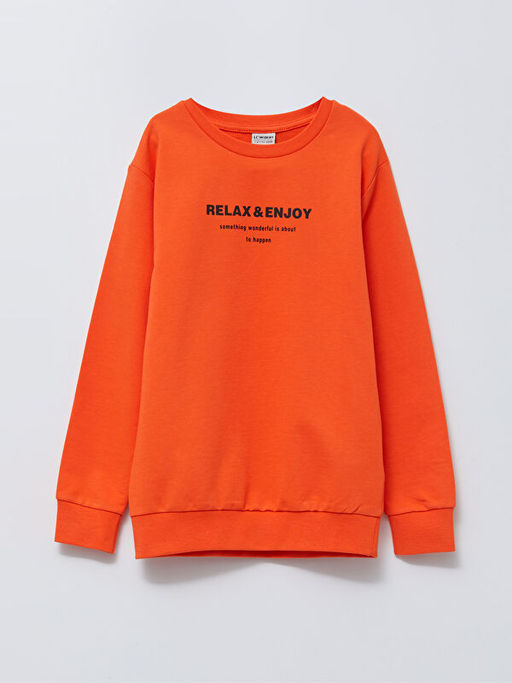Bisiklet Yaka Bask?l? Uzun Kollu Erkek ?ocuk Sweatshirt