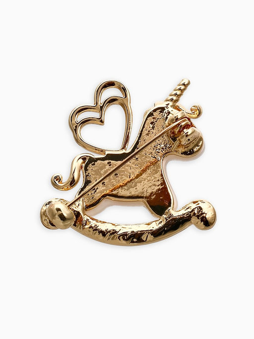 Брошь "Лошадка-Качалка, единорог, цвет белый в золоте