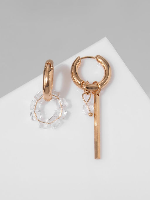 Серьги со съёмным элементом Трансформер круг, белые, золоте