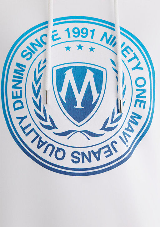 Muhur Logo Bask?l? Kapusonlu Beyaz Sweatshirt - Mavi фото 8