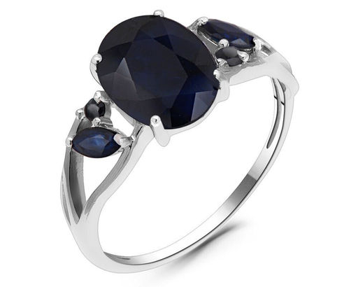 Кольцо, 1 сапфир корунд овал 7х9мм/2.06 ct , 2 сапфир корунд маркиз 2х4 мм/0.13 ct, Виталина