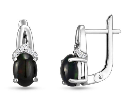 Серьги, опал нат. черный, SL-RIC14