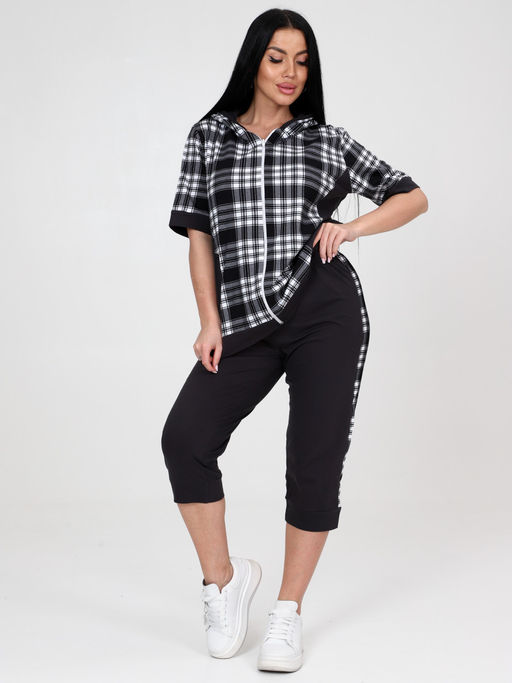 269 ДОМАШНИЙ КОСТЮМ (бриджи) (Графит/чёрно-белая клетка) - А-дина фото 3