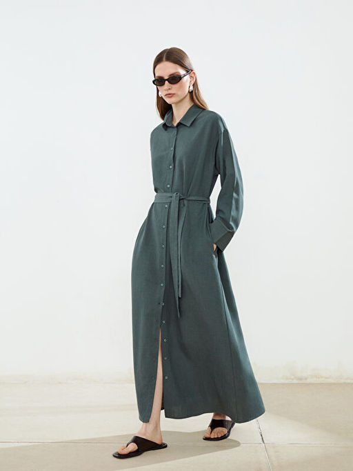 Keten Kar???ml? Kad?n G?mlek Elbise