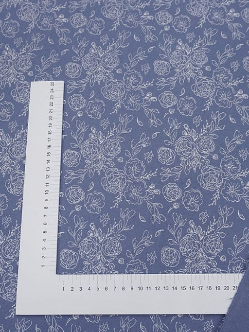 Теплый хлопок Букеты пионов на серо-фиолетовой дымке, ш.1.5м, хлопок-100%, 160гр/м.кв - Купава фото 5