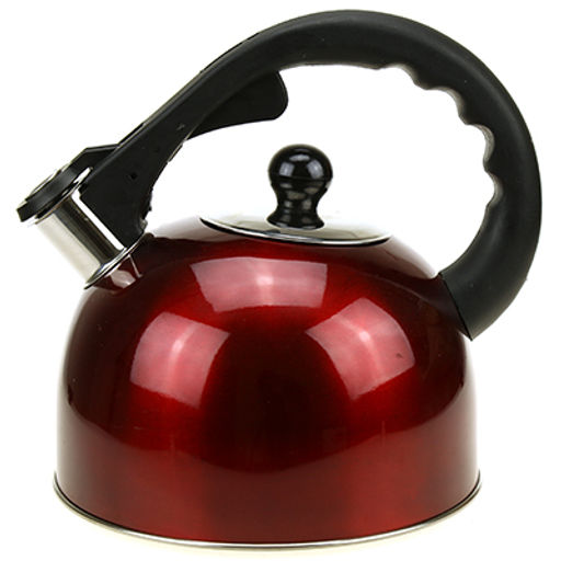 НЕСОРТ "Кнопка" Чайник из нержавеющей стали 2,6л, д19см h15см, со свистком, ручка бакелитовая с клапаном для открывания затвора носика, эмалевое порошковое покрытие корпуса, цветная коробка (Китай) дефект эмалевого покрытия. Товар возврату и обмену н