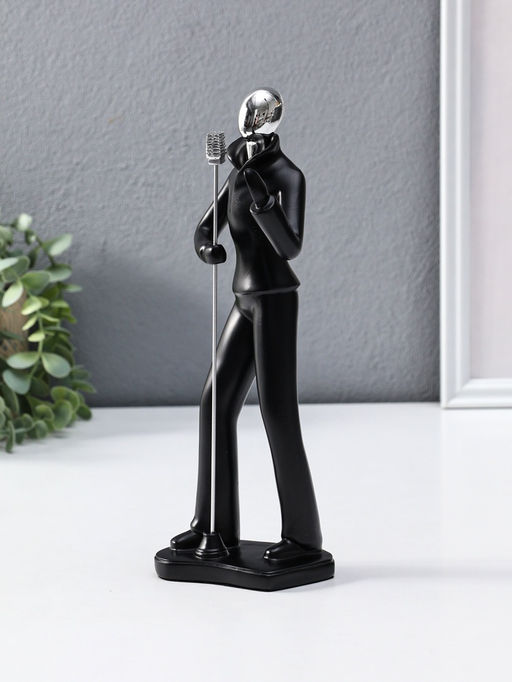 Сувенир полистоун "Вокалист" чёрный с серебром 6,5х10х26,5 см