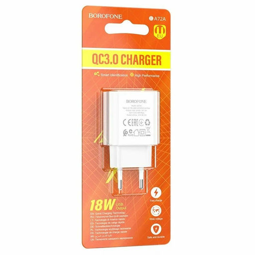 Зарядное устройство сетевое Borofone (BAS72A, B-22644) 3.0А, QC3.0, 18W, USB, белое