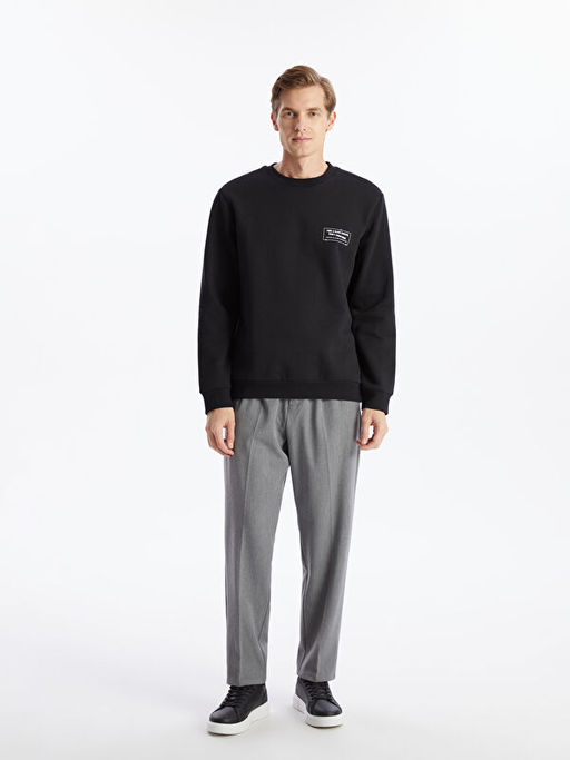 Bisiklet Yaka Uzun Kollu Bask?l? Erkek Sweatshirt