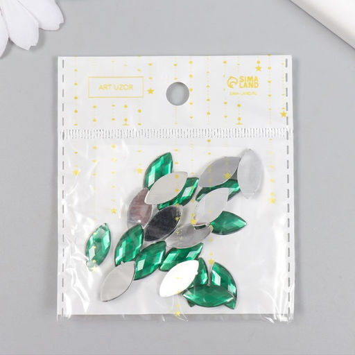 Декор для творчества пластик Стразы листок. Ярко-зелёный (набор 20 шт) 1,8х0,9 см - Арт узор фото 5