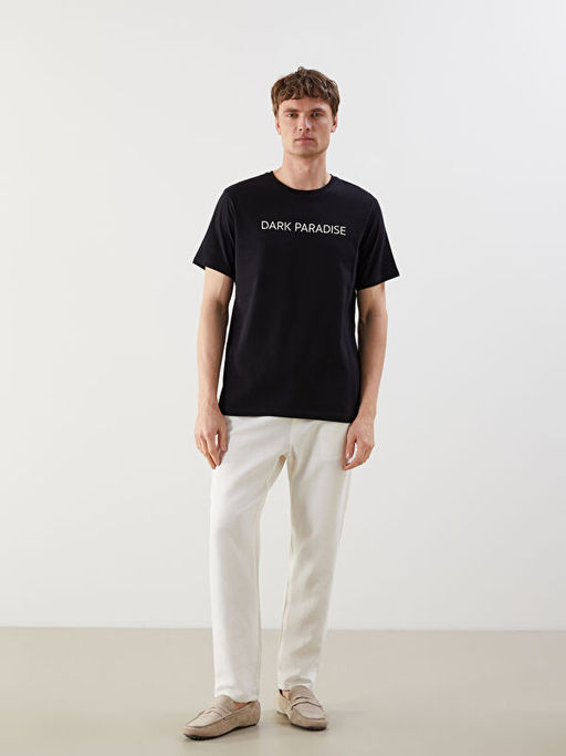 Bisiklet Yaka K?sa Kollu Bask?l? Penye Erkek Ti??rt