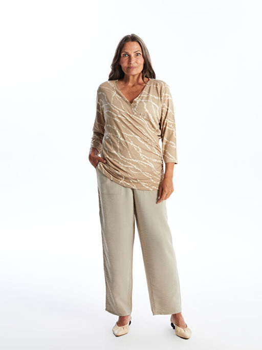 Kruvaze Yaka Desenli Kad?n Bluz