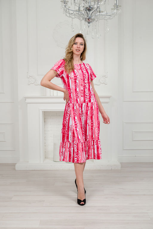 Платье женское из кулирки Кармелита малиновая роза