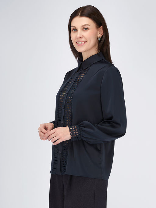 Блузка с кружевом OD-808-4 темно-синий - Tantino фото 3
