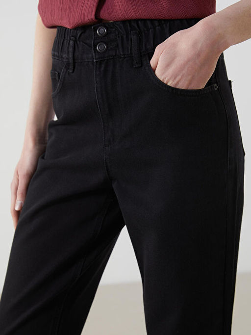 Beli Lastikli Slouchy Fit Kad?n Jean Pantolon