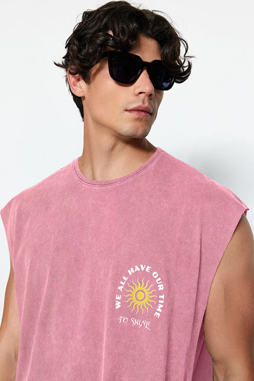 G_l Kurusu Oversize/Geni_ Kesim Soluk Efektli Yaz_ Bask_ %100 Pamuk T-Shirt/Atlet TMNSS23AL00009 - Trendyolmilla фото 2