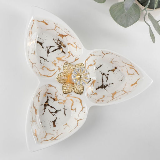 Менажница «Марбл», 160 мл, 3 ячейки, 25.3×23×4.5 см, керамика, белая