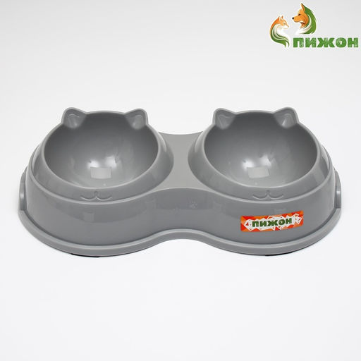 Миска двойная пластиковая, 25145 см, серая