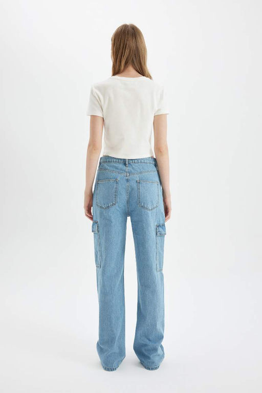 Длинные джинсовые брюки с широкими штанинами и высокой талией в стиле 90-х годов - Defacto фото 7