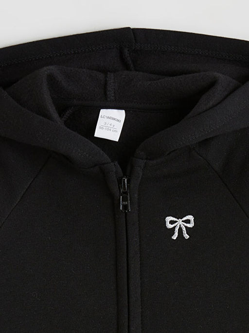 Fiyonk Nak??l? K?z ?ocuk Kal?n Fermuarl? Sweatshirt