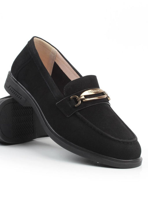 03-DEB33-3 BLACK Лоферы женские (натуральная замша)
