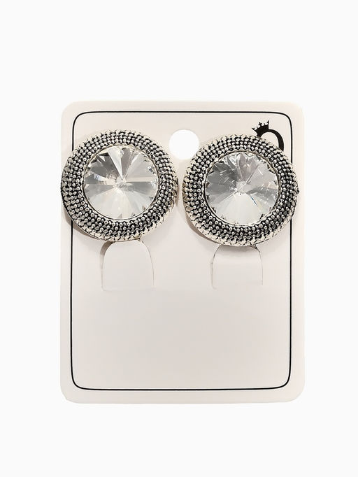 Цена за 2 шт. Клипсы «Винтаж» круг страз, белая в чернёном серебре