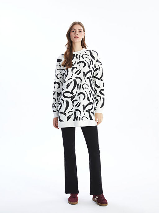 Bisiklet Yaka Desenli Kad?n Sweatshirt Tunik