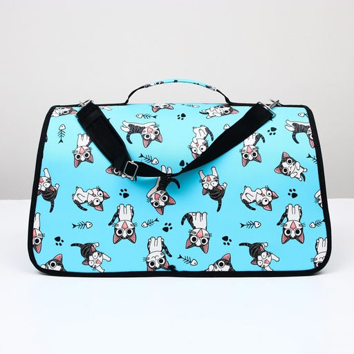 Сумка-переноска каркасная Играющие котики, размер L, 53 х 21 х 29 см, голубая - Пижон фото 3