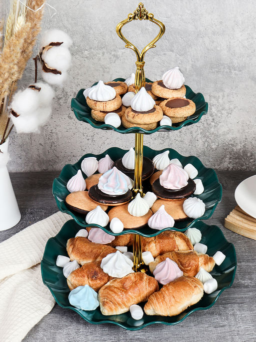 Ваза для канапе 3-х ярусная 15/20/25 Круг Волна зеленая / D-1267 /уп 80/ Пластик/689068 - Галеонтрейд фото 2