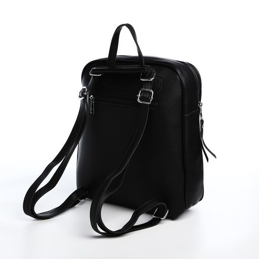 Рюкзак женский из искусственной кожи на молнии, 3 кармана, цвет чёрный - Simaland фото 3