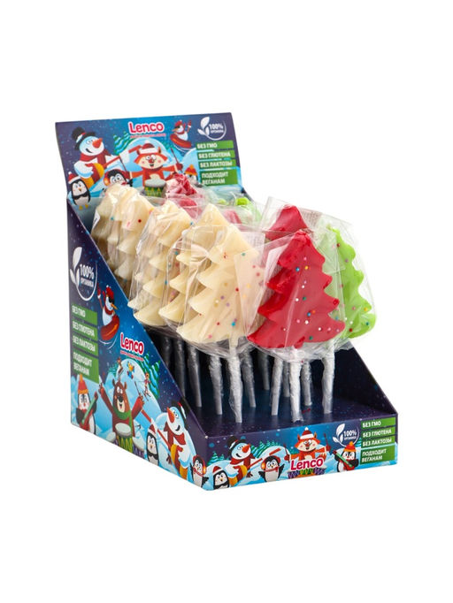 Цена за 20 шт. Карамель леденцовая новогодняя Елочка в обсыпке, яблоко, 35 г